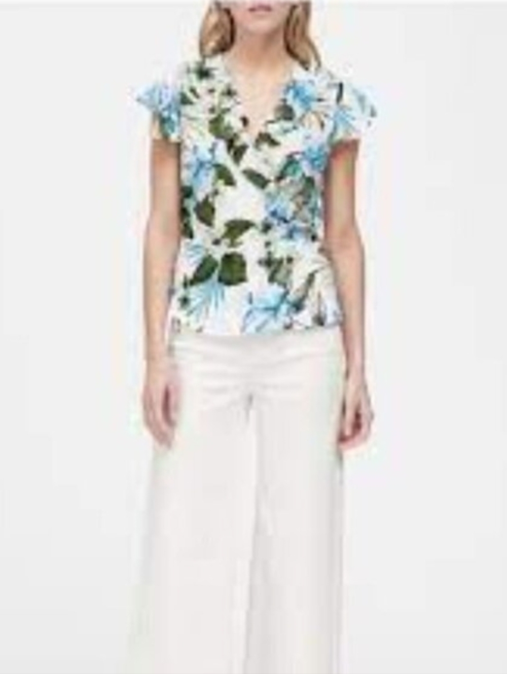 Banana Republic Tropical Print Ruffle Wrap Top NWT